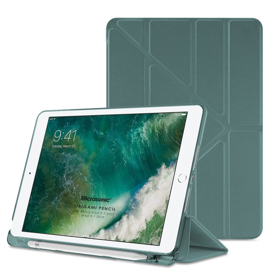 Microsonic Apple iPad 9.7 2018 Kılıf (A1893-A1954) Origami Pencil Koyu Yeşil