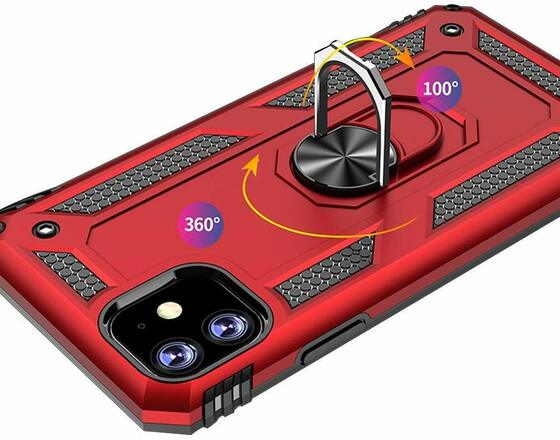 Microsonic Apple iPhone 11 (6.1'') Kılıf Military Ring Holder Kırmızı