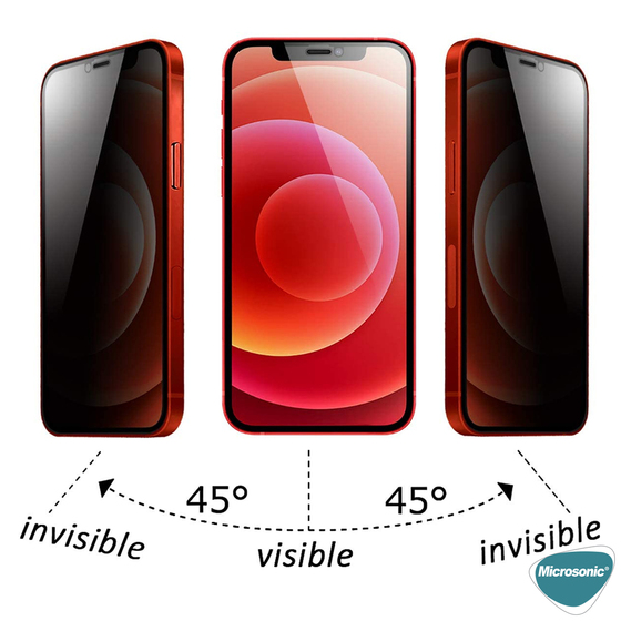 Microsonic Apple iPhone 12 Privacy 5D Gizlilik Filtreli Cam Ekran Koruyucu Siyah