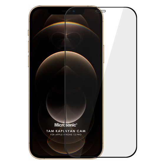 Microsonic Apple iPhone 12 Pro Tam Kaplayan Temperli Cam Ekran Koruyucu Siyah
