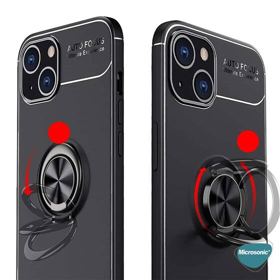 Microsonic Apple iPhone 15 Kılıf Kickstand Ring Holder Siyah