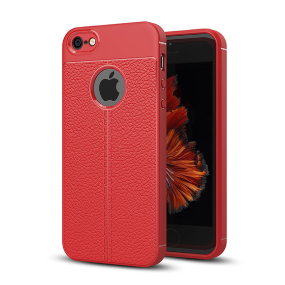 Microsonic Apple iPhone 5 / 5S Kılıf Deri Dokulu Silikon Kırmızı
