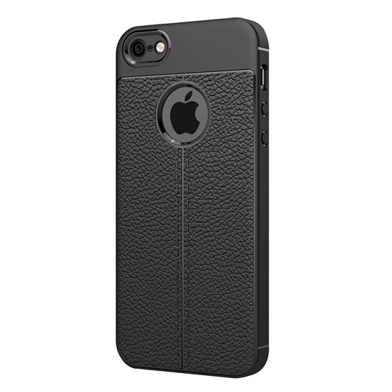 Microsonic Apple iPhone 5 / 5S Kılıf Deri Dokulu Silikon Siyah