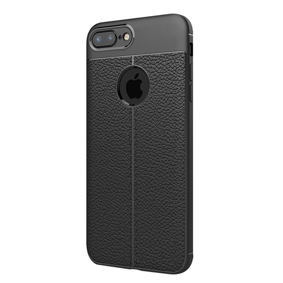 Microsonic Apple iPhone 8 Plus Kılıf Deri Dokulu Silikon Siyah