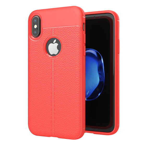 Microsonic Apple iPhone XS (5.8'') Kılıf Deri Dokulu Silikon Kırmızı