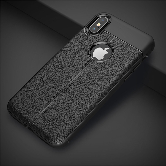 Microsonic Apple iPhone XS (5.8'') Kılıf Deri Dokulu Silikon Siyah