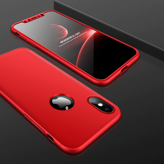 Microsonic Apple iPhone XS Kılıf Double Dip 360 Protective Kırmızı