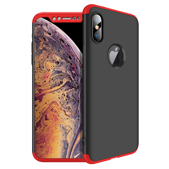 Microsonic Apple iPhone XS Max (6.5'') Kılıf Double Dip 360 Protective Siyah Kırmızı