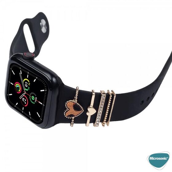 Microsonic Apple Watch 6 40mm Kordon Süsü Charm Kalp Ve Nazar Boncuğu