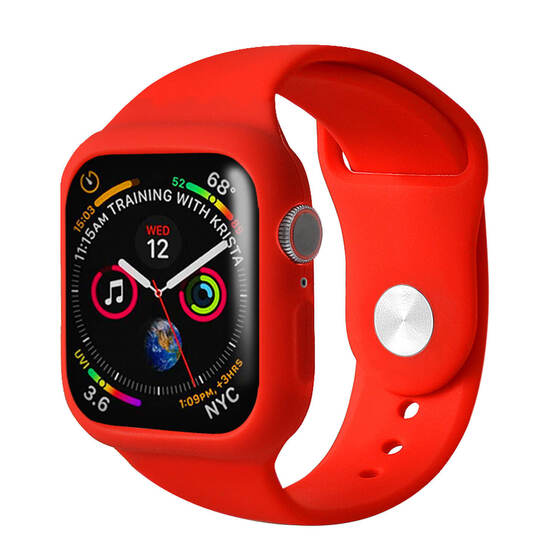 Microsonic Apple Watch SE 2022 40mm Kordon 360 Coverage Silicone Kırmızı