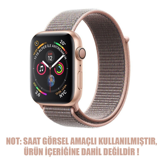 Microsonic Apple Watch SE 2022 44mm Hasırlı Kordon Woven Sport Loop Rose Gold
