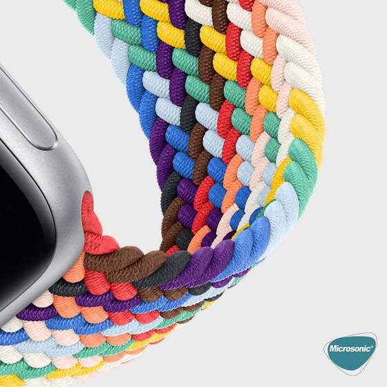 Microsonic Apple Watch SE 2022 44mm Kordon, (Large Size, 160mm) Braided Solo Loop Band Pride Edition