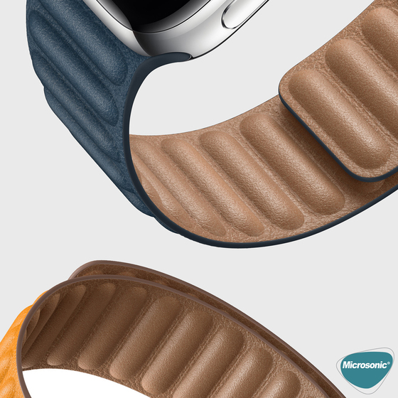 Microsonic Apple Watch SE 2022 44mm Kordon Leather Link Band Kahverengi