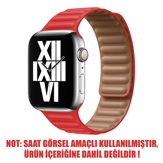 Microsonic Apple Watch SE 2022 44mm Kordon Leather Link Band Kırmızı