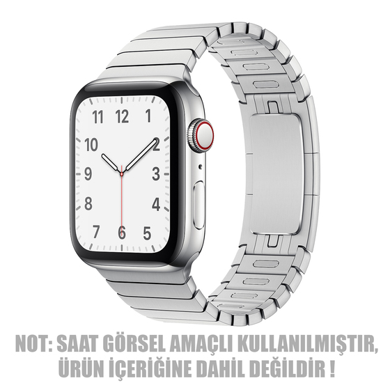 Microsonic Apple Watch SE 2022 44mm Kordon Link Bracelet Band Gümüş