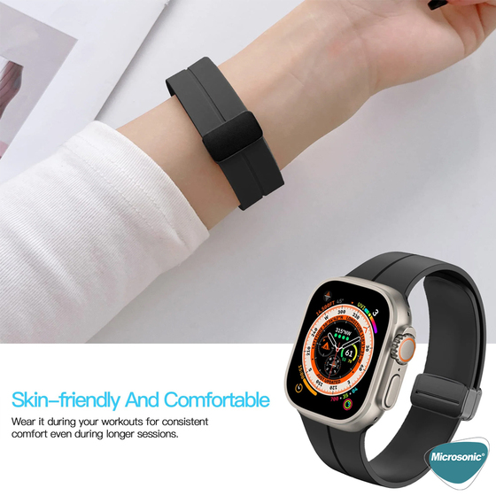 Microsonic Apple Watch SE 2022 44mm Kordon Ribbon Line Beyaz Siyah
