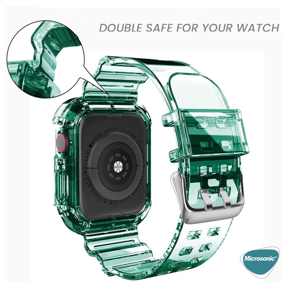 Microsonic Apple Watch SE 2022 44mm Kordon Transparent Clear Band Yeşil