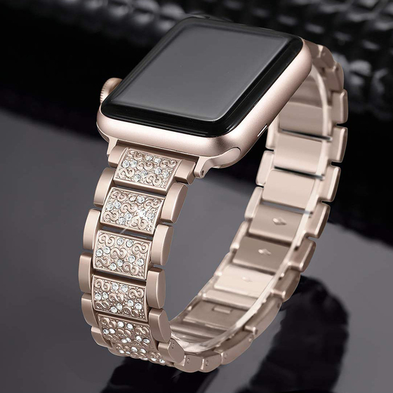 Microsonic Apple Watch SE 2022 44mm Metal Dressy Jewelry Kordon Gold