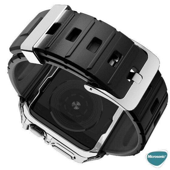 Microsonic Apple Watch SE 40mm Kordon Fullbody Quadra Resist Siyah Gümüş