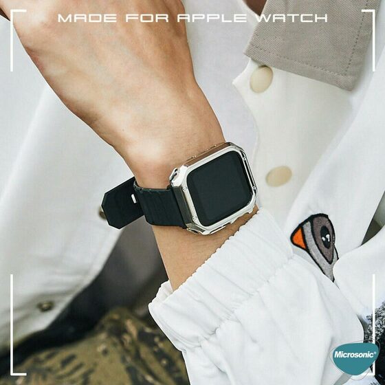 Microsonic Apple Watch SE 44mm Kordon Fullbody Quadra Resist Siyah Gümüş