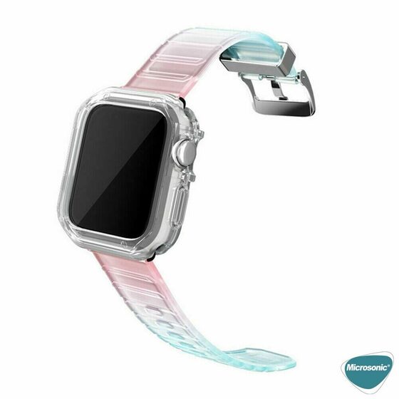 Microsonic Apple Watch SE 44mm Kordon Fullbody Quadra Resist Siyah Gümüş