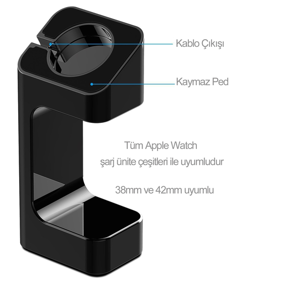 Microsonic Apple Watch Series 3 42mm Masaüstü Şarj Standı Dock Siyah