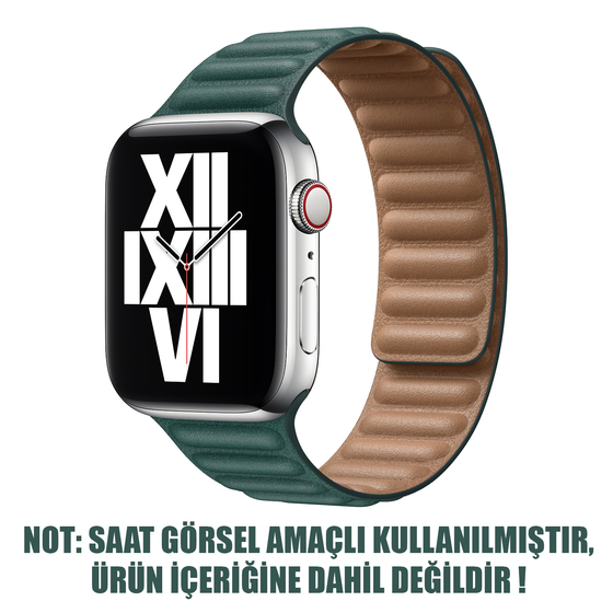 Microsonic Apple Watch Series 9 41mm Kordon Leather Link Band Koyu Yeşil
