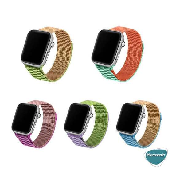Microsonic Apple Watch Ultra 2 Dual Color Milanese Loop Kordon Yeşil Turuncu