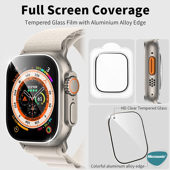 Microsonic Apple Watch Ultra 2 Tam Kaplayan Cam Ekran Koruyucu V2 Gümüş