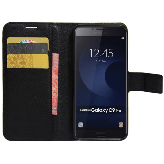 Microsonic Cüzdanlı Deri Samsung Galaxy C9 Pro Kılıf Siyah