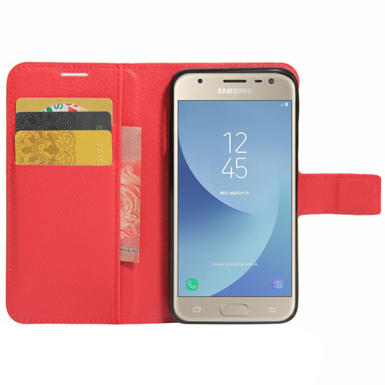 Microsonic Cüzdanlı Deri Samsung Galaxy J3 Pro Kılıf Kırmızı