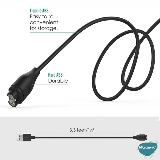 Microsonic Garmin Fenix 5S Plus Manyetik USB Şarj Kablosu Siyah