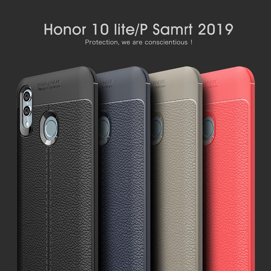 Microsonic Huawei Honor 10 Lite Kılıf Deri Dokulu Silikon Gri