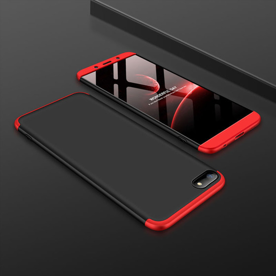 Microsonic Huawei Honor 7S Kılıf Double Dip 360 Protective Siyah Kırmızı