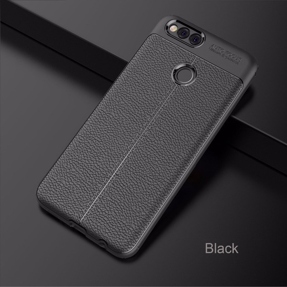 Microsonic Huawei Honor 7X Kılıf Deri Dokulu Silikon Siyah