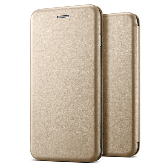 Microsonic Huawei Honor 8A Kılıf Ultra Slim Leather Design Flip Cover Gold