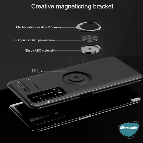 Microsonic Huawei P Smart 2021 Kılıf Kickstand Ring Holder Kırmızı