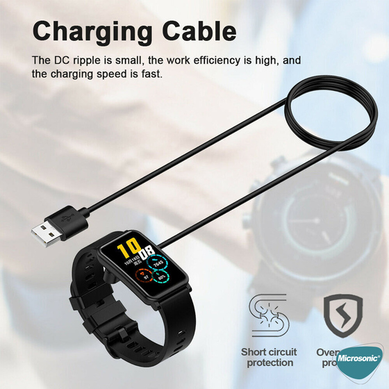 Microsonic Huawei Watch Fit 2 Manyetik USB Şarj Kablosu Siyah