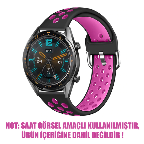 Microsonic Huawei Watch GT3 46mm Rainbow Sport Band Kordon Siyah Koyu Pembe