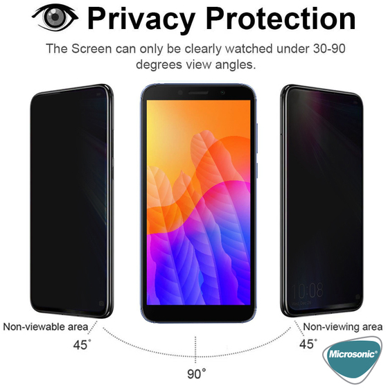 Microsonic Huawei Y5P Privacy 5D Gizlilik Filtreli Cam Ekran Koruyucu Siyah