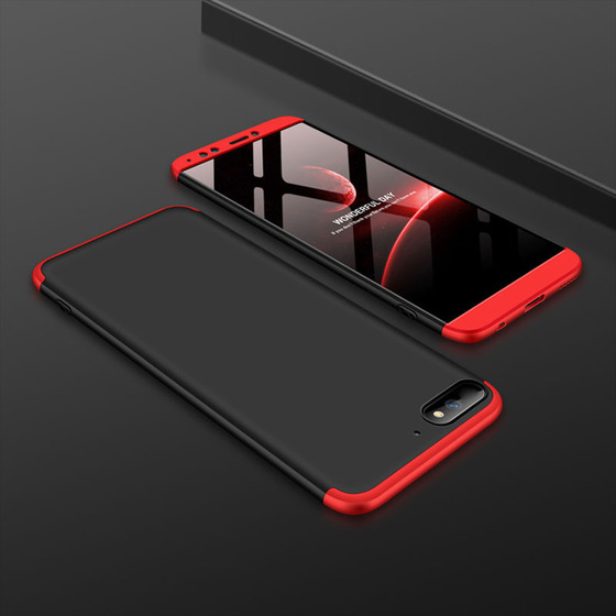 Microsonic Huawei Y6 2018 Kılıf Double Dip 360 Protective Siyah Kırmızı
