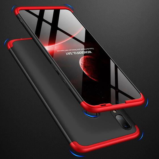 Microsonic Huawei Y7 Prime 2019 Kılıf Double Dip 360 Protective Siyah Kırmızı
