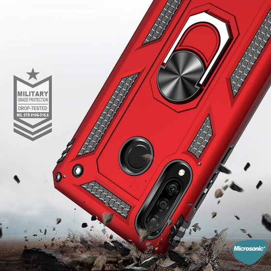 Microsonic Huawei Y7P Kılıf Military Ring Holder Kırmızı