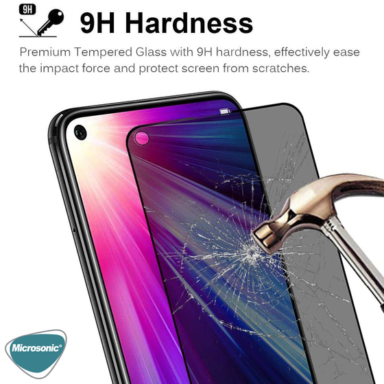 Microsonic Huawei Y7P Privacy 5D Gizlilik Filtreli Cam Ekran Koruyucu Siyah