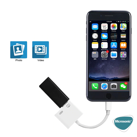 Microsonic Lightning to USB & Lightning Kablo, iPhone USB Okuyucu ve Dişi 8Pin İOS Kablo Adaptör Beyaz