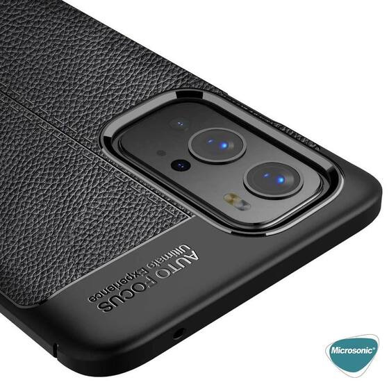 Microsonic OnePlus 9 Pro Kılıf Deri Dokulu Silikon Siyah