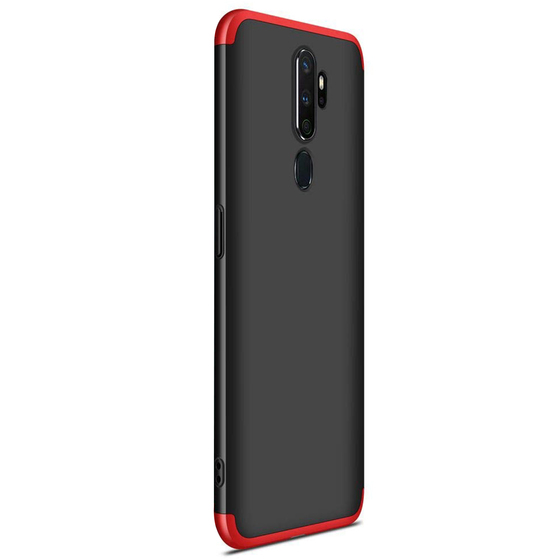 Microsonic Oppo A5 2020 Kılıf Double Dip 360 Protective Siyah Kırmızı