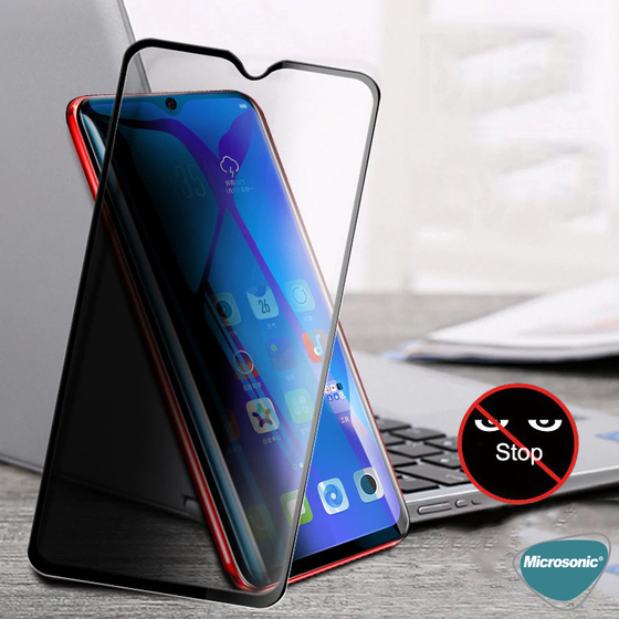Microsonic Oppo A5 2020 Privacy 5D Gizlilik Filtreli Cam Ekran Koruyucu Siyah