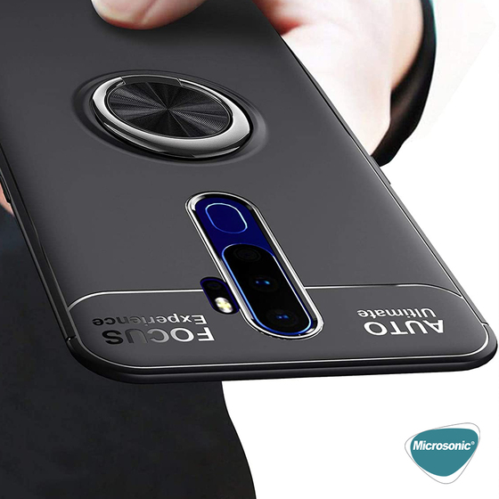 Microsonic Oppo A9 2020 Kılıf Kickstand Ring Holder Siyah