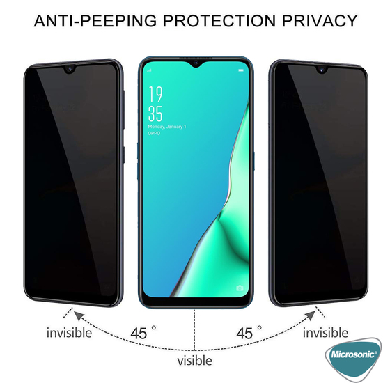 Microsonic Oppo A9 2020 Privacy 5D Gizlilik Filtreli Cam Ekran Koruyucu Siyah